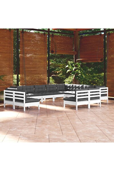 Concept Σετ επίπλων κήπου με μαξιλάρια, 12 τεμάχια, λευκό, μασίφ ξύλο πεύκου