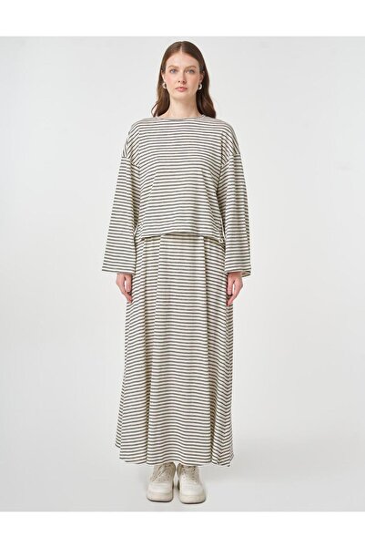 Kayra Stripe Pattern Knitwear Set Navy Blue