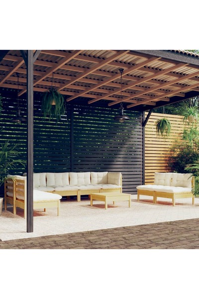 Concept Σετ επίπλων κήπου με κρεμ μαξιλάρια, 9 τεμάχια, μασίφ ξύλο πεύκου