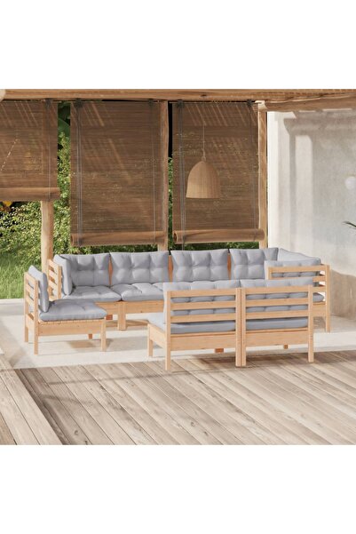Concept Set mobilier grădină cu perne gri, 8 piese, lemn masiv pin