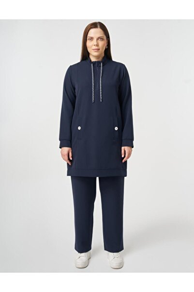 Kayra Button Detailed Double Suit Dark Navy Blue
