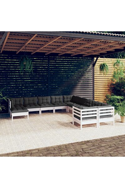 Concept Σετ επίπλων κήπου με μαξιλάρια, 11 τεμάχια, λευκό, ξύλο πεύκου