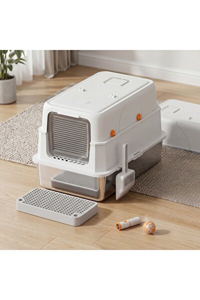 Shangxing XL Stainless Steel Cat Litter Box, High Sided Splash-Proof, Gray 58...