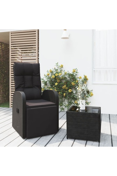 Concept Set șezlonguri grădină, 2 piese, negru, poliratan&oțel