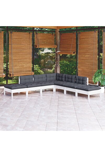 Concept Σετ επίπλων κήπου με μαξιλάρια, 7 τεμάχια, λευκό, μασίφ ξύλο πεύκου