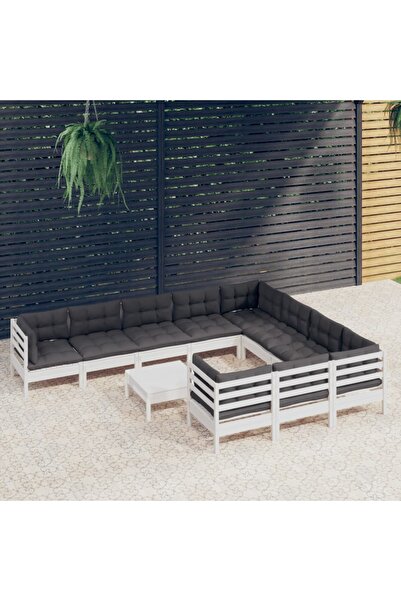 Concept Σετ επίπλων κήπου με μαξιλάρια, 11 τεμάχια, λευκό, ξύλο πεύκου