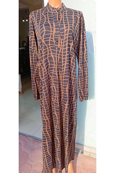 Butik Kadın Desenli Rahat Şık Önü Düğmeli Tesettür Anne Elbisesi