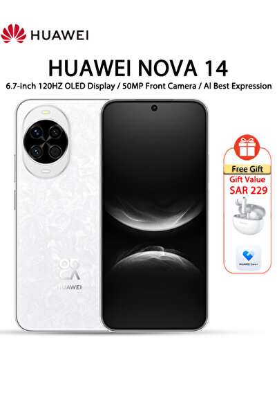 Huawei Nova 14 Dual SIM Smartphone, 12GB RAM 256GB, Supercharge,4G,Saudi Arab...