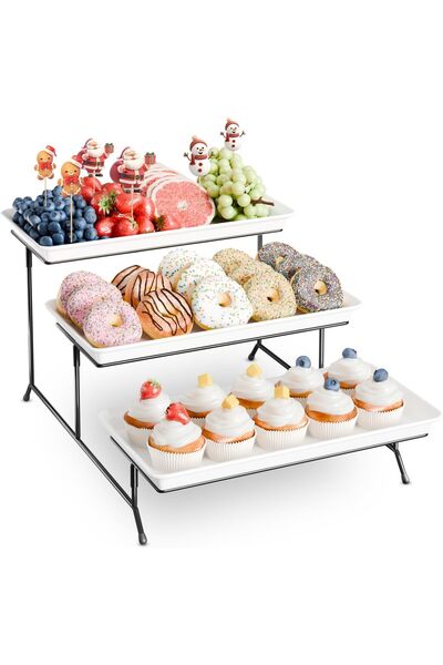 Arabest 3-Tier Melamine Serving Tray Set, 14"x7" Platters for Serving Food, W...