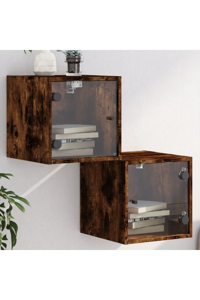 Concept Noptiere cu uși din sticlă, 2 buc., stejar fumuriu, 35x37x35 cm