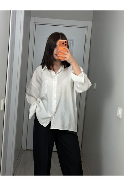 Alizstore Women's White Oversized Shirt Relaxed Fit Casual Stylish Shirt