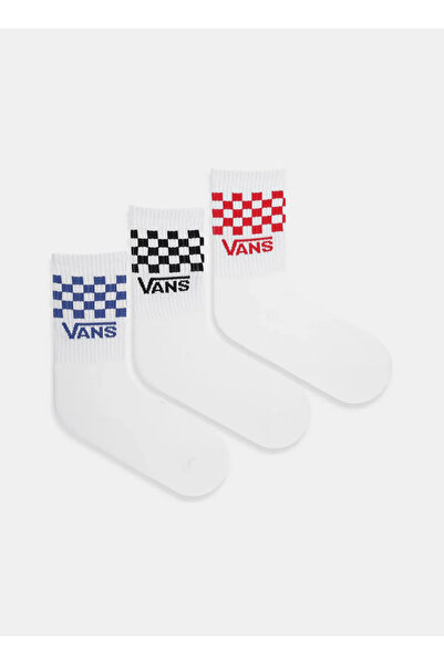 Vans Beyaz Erkek Çocuk 3lü Çorap VN000Q1QWHT1-Classic Check Crew