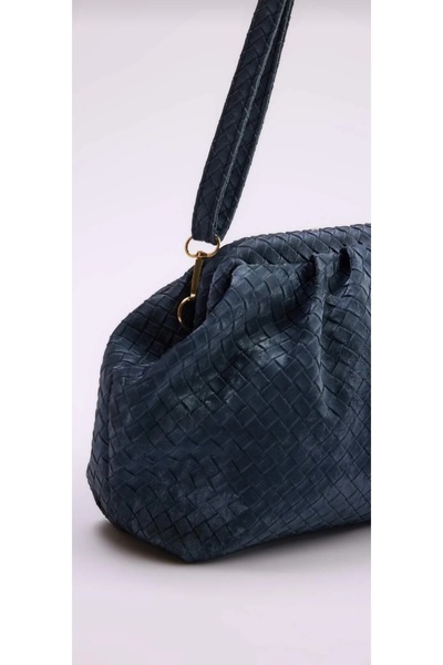 themoiss The Moiss Navy Blue Color Reflective Suede Botega Scholarship Women's Hand and Shoulder Bag Bag Si
