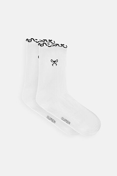 SUWEN Κάλτσες με βολάν και κορδέλα