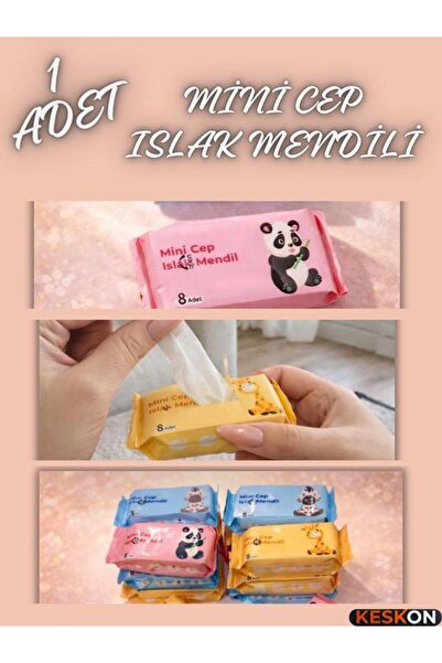 Keskon 1 Paket Taşınabilir Çanta Tipi Mini Islak Mendil | Cep Boy Hijyen Mendili
