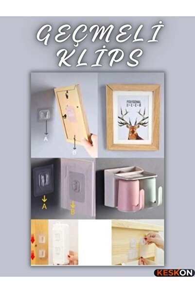 Keskon 6’lı Set Çift Taraflı Yapışkanlı Geçmeli Klips – Eşya Sabitleme, Tablo...