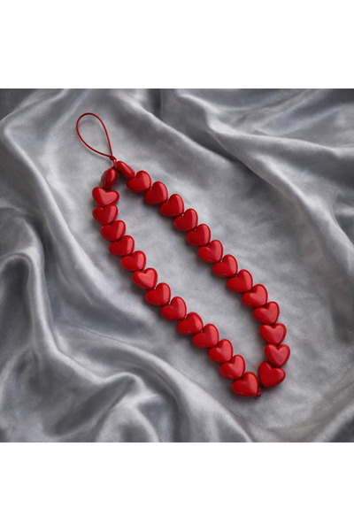 Femenino Red Heart Beaded Phone Charm Handmade Phone Strap