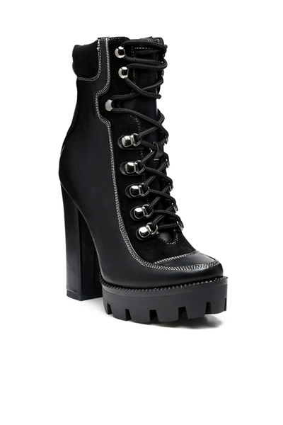 london Rag Women High Heel Lace-Up Biker Boot in Tan Black