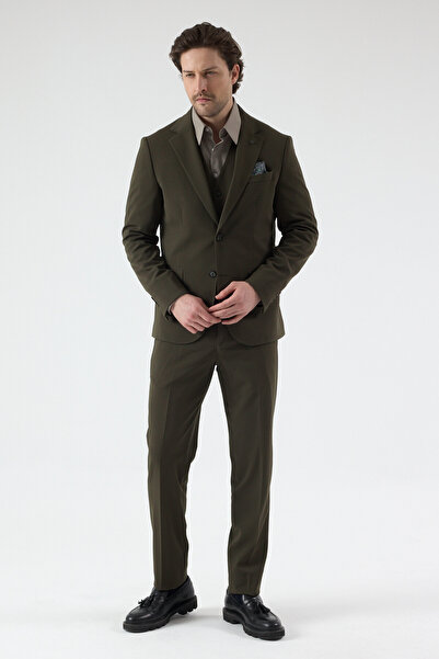 Frappoli Pique Men's Khaki Poly Viscose Fabric Knitted Jacket+Pants+ Vest Set...