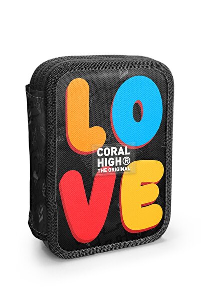 Coral High Geantă pentru creioane cu două straturi, cu model Love, colorată, ...