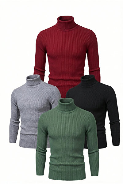 LUMİART Men's 4-Piece Black, Burgundy, Gray, Khaki Camisole High-Neck Full Ly...