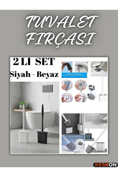 Keskon Set od 2 četke za toalet – crno-beli silikon, savitljive i praktične č...