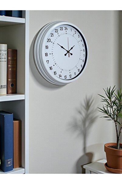 BY NEVSER Beyaz 40 Cm Metal 24 Saat Göstergeli Özel Tasarım Duvar Saati