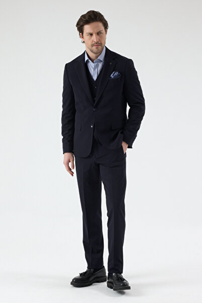 Frappoli Pique Men's Dark Navy Blue Poly Viscose Fabric Knitted Jacket+Pants+...