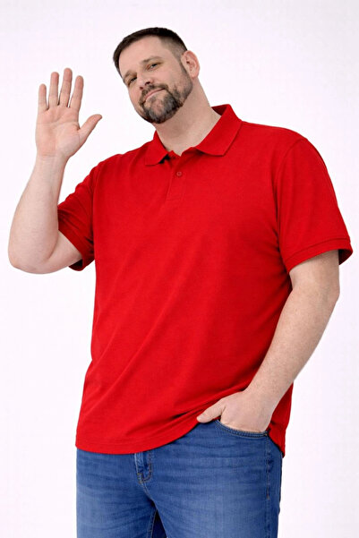 Alfanora Men's Pique Fabric Buttoned Collar Oversized Plus Size Casual Short ...