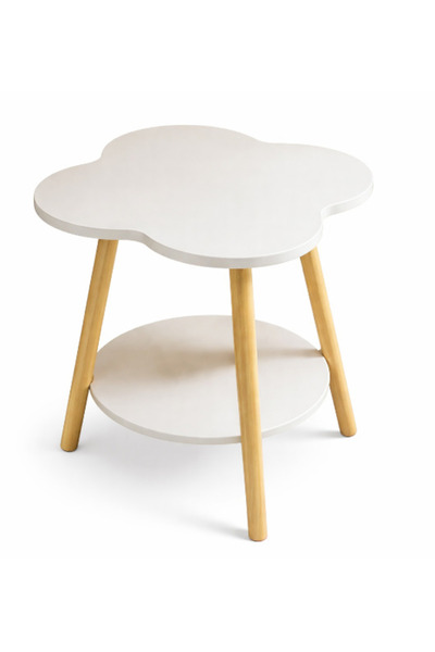 BASE Contemporary round wooden and metal side table in flower shape with 2 le...