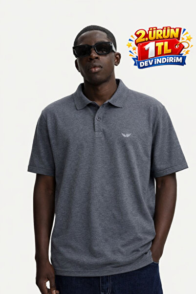 DAMGA JEANS Men's Summer Loose Fit Smoked Polo Collar T-Shirt