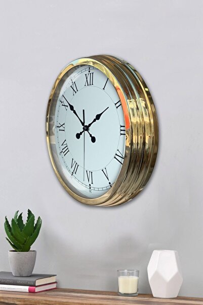 BY NEVSER Gold Şık 40 Cm Metal Roma Rakamlı Duvar Saati