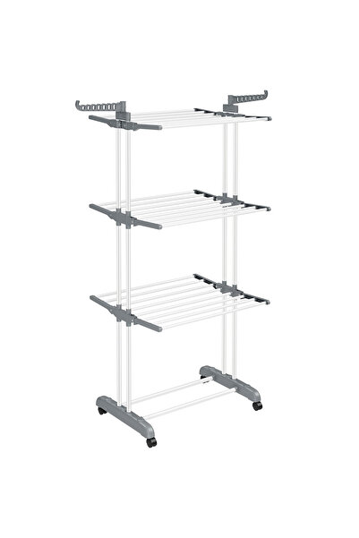 SONGMICS Foldable Clothes Drying Rack with 4 Levels, Side Wings and Wheels, 1...