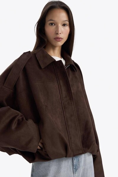 FAMODA Acı Kahve Suede Epaulet Bomber Jacket