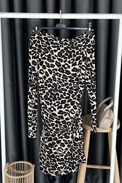 KECHİ WOMAN فستان بياقة قاربية وربطة عنق بنقشة الفهد - ليوبارد ليوبارد