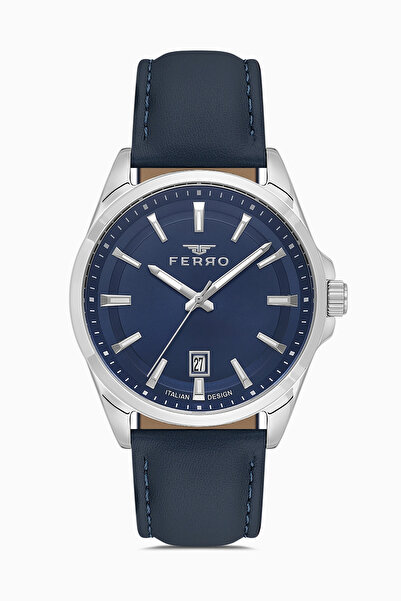 FERRO Navy Blue Leather Cord Men's Wristwatch F11779B-L3 Waterproof 2-Year Wa...