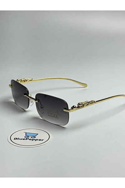 BluePepper Cartyy Black Sunglasses Rectangular Frame Gold Stem Colorful 56-18...
