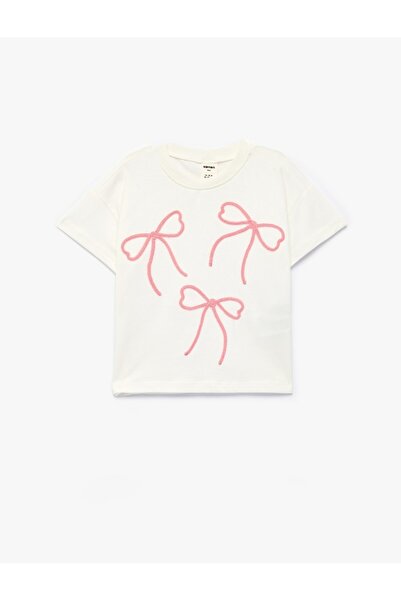 Koton Детска блуза с къс ръкав от памук с бродерия и якичка тип „велосипед“