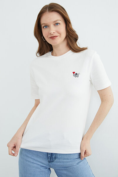 Fulla Moda Elephant Embroidered Crew Neck T-Shirt