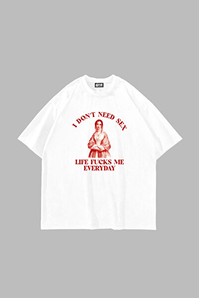 Bak Moda Nu am nevoie de cu imprimeu supradimensionat Tricou alb unisex