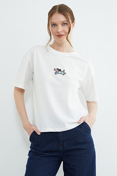 Fulla Moda Tricou casual guler rotund cu broderie câine