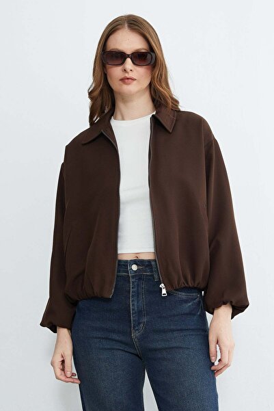Fulla Moda Fermuarlı Polo Yaka Bomber Ceket