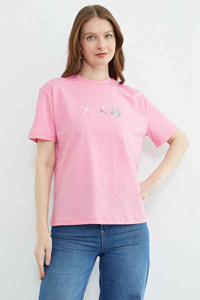 Fulla Moda Μπλουζάκι Casual με στάμπα Crew Neck