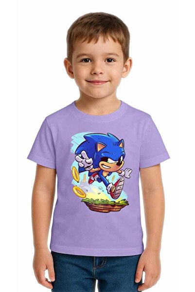 SEDİRLİ تي شيرت سونيك مطبوع للأطفال للجنسين، مصنوع من قماش قطني ممشط قطن