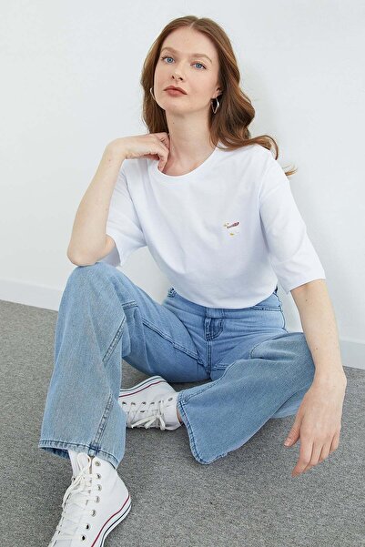 Fulla Moda Tricou guler rotund cu broderie rață