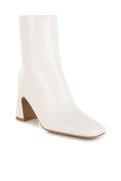 london Rag Women Patent Square Toe Ankle Boots in Cream