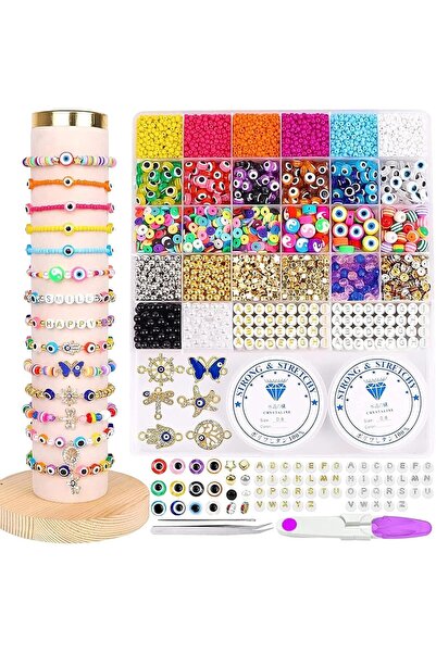 Arabest 3370-Piece Evil Eye Beads Charms for Jewelry Making, 8mm Beads Seed C...