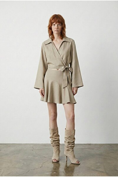 Quzu Women's Skirt Etk01701 Stone