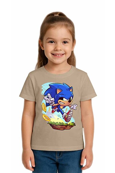 SEDİRLİ تي شيرت سونيك مطبوع للأطفال للجنسين، مصنوع من قماش قطني ممشط قطن