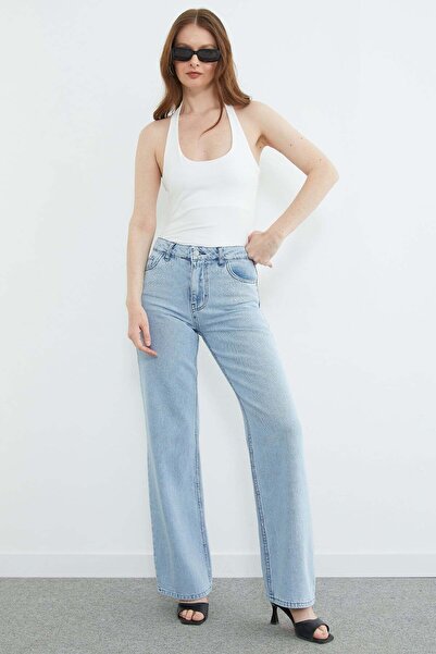 Fulla Moda Rivet Detailed High Waist Jeans